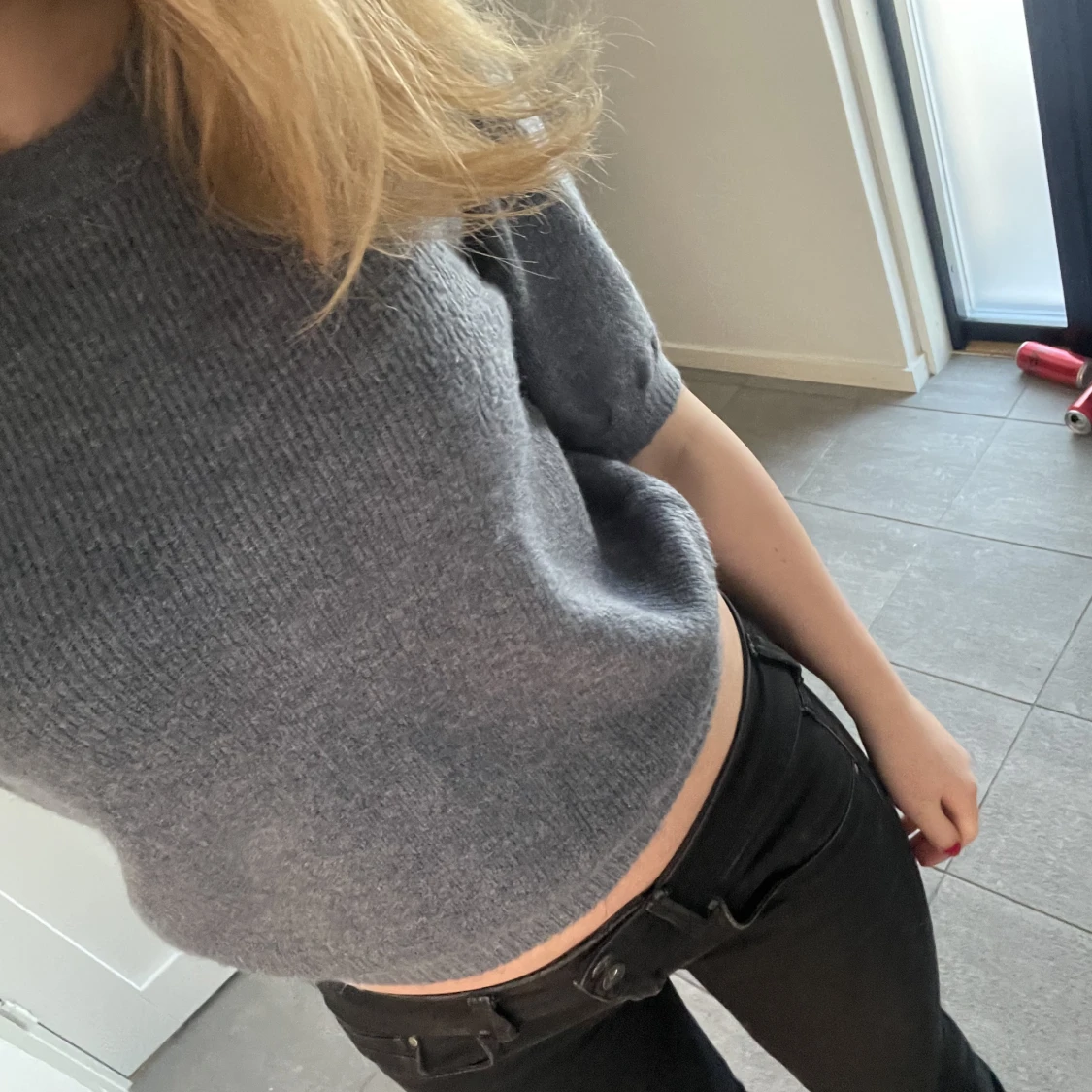 Kortärmad stickad tröja