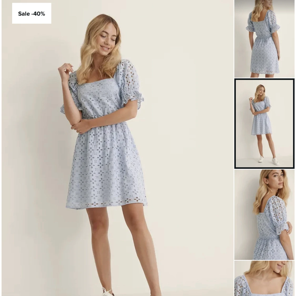 Blå spetsklänning med puffärm - 90