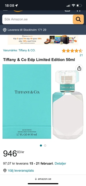 NY parfym Tiffany& Co - Parfym från Tiffany (limited edition)  Eau de perfume 50 ml Limited edition Beskrivning: ”Kärlek och skönhet är Tiffanys essens, och doften Tiffany Eau de Parfum fångar essensen i en flaska - en gnistrande blommig mysk med en värdefull signaturingrediens,