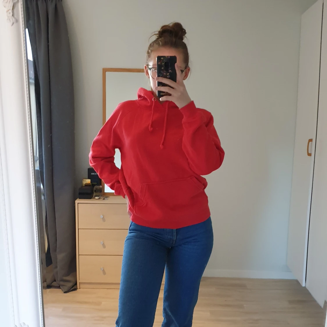 Röd huvtröja tjocktröja - 90