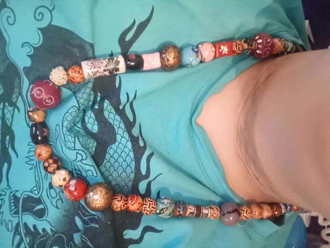 Vintage funky glas och trä halsband