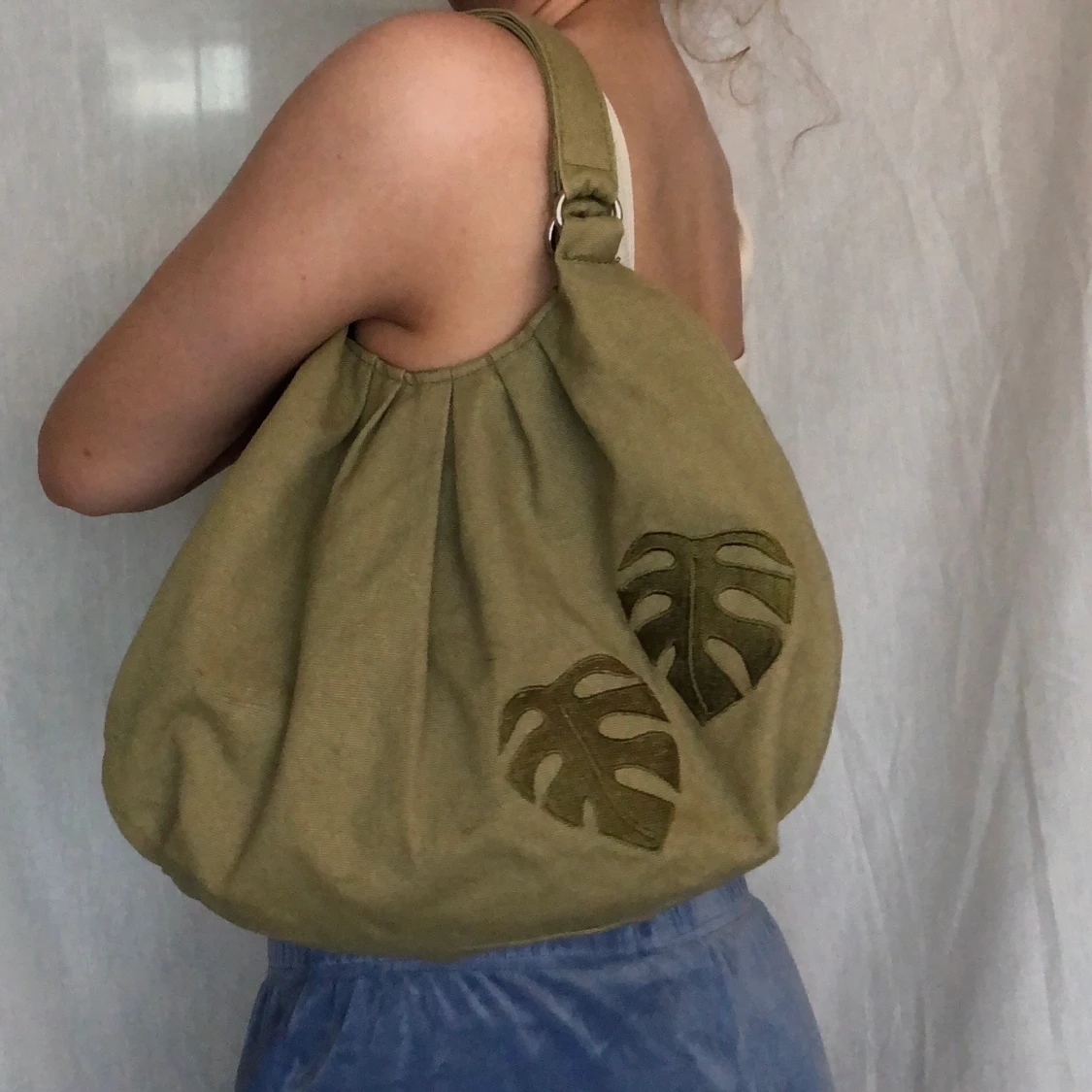 Handväska grön monstera 