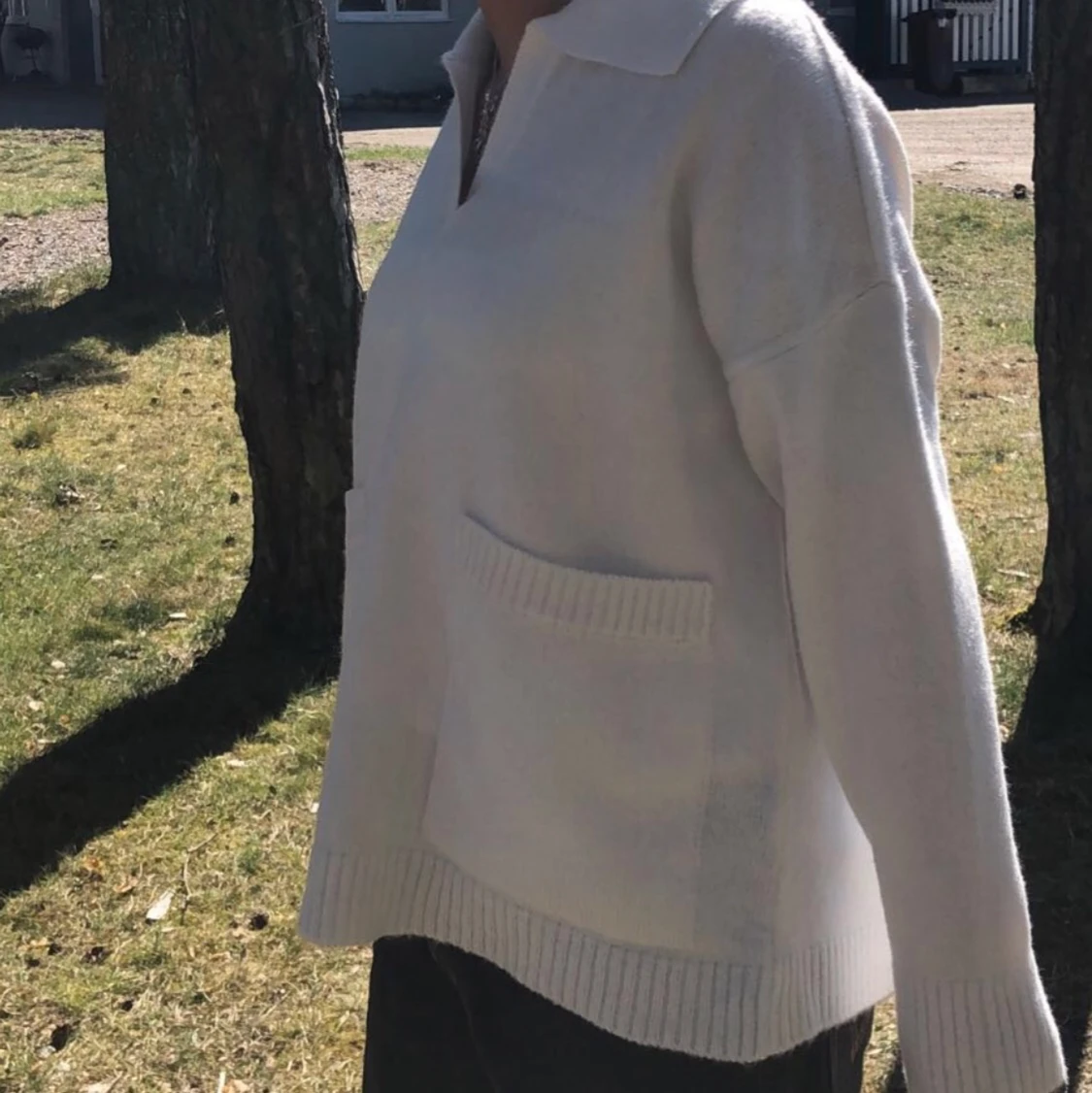 Stickad vit tröja - 90