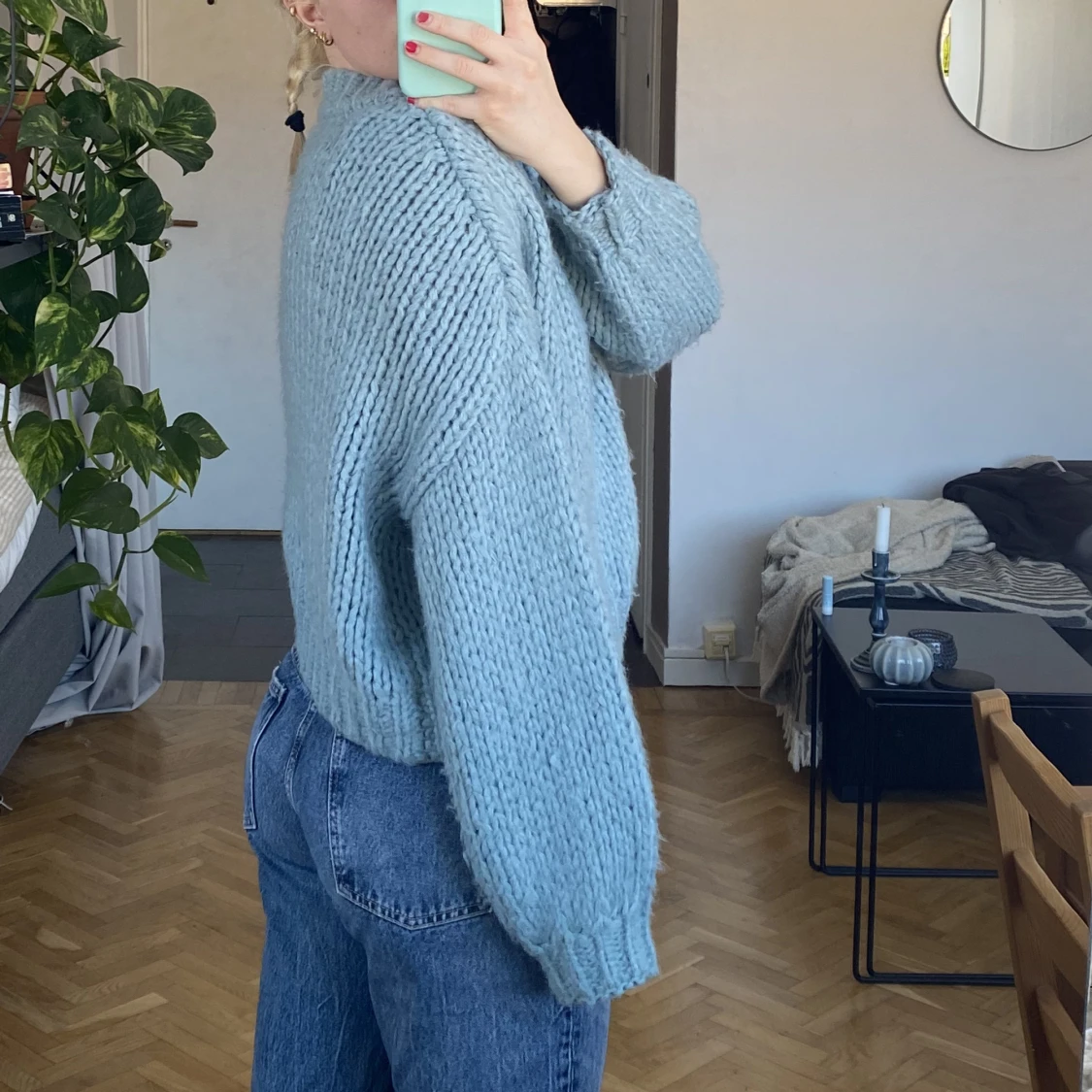 Ljusblå stickad tröja - 91