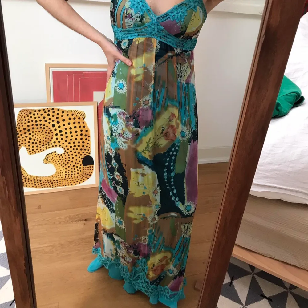 Vintage Sue Wong Full Length Maxi Dress  100% Silk Turquoise Abstract Print Best Fits Size S Very Good Condition . Klänningar.