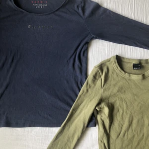 Grön och blå tröja - Den blåa är från esprit och köpt second hand, bra skick, den gröna är från Gina och köpt second hand, mycket bra skick. Den gröna är XS men har väldigt stretchigt material så funkar på S och M också! Den blåa är lång medans den gröna mer crop-top. Båda 65kr/st, tillsammans 110kr💞
