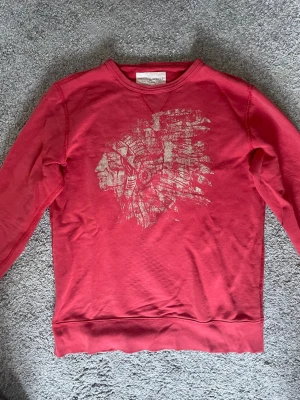 Röd sweatshirt från Ralph Lauren - Cool röd sweatshirt från Denim & Supply Ralph Lauren med ett stort tryck av ett indianskt huvud i silver på bröstet. Tröjan har rund halsringning, långa ärmar och ribbade muddar. Perfekt för dig som gillar streetwear och statementplagg.