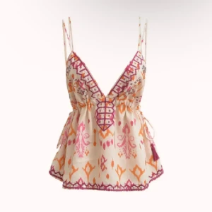 Mönstrad linnetopp med snörning - Intressekoll på denna SUPERFINA linnetopp💕Funderar på att sälja då den inte kommer till användning💕💕