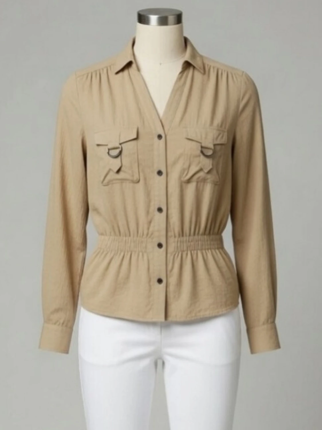 Beige snygg blus. Strk: 34, XS-S. Material: Viskos. Felfri.