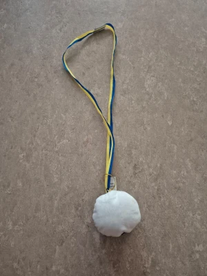 Studentmössa Liten - Studentmössa Liten med Blå/Gult Band är en liten mössa i polyester som sitter i ett blå/gult band att hänga runt studentens hals. Lite fläckig.