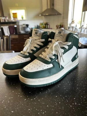 Grönvita high-top sneakers Reckless - Snygga high-top sneakers från Reckless i grönt och vitt med klassisk retrodesign. Skorna har perforerad tå, vita skosnören och märkets logga broderad på hälen. Ovandelen är i syntetmaterial och sulan är vit med grön detalj. Perfekta för en streetwear-look.