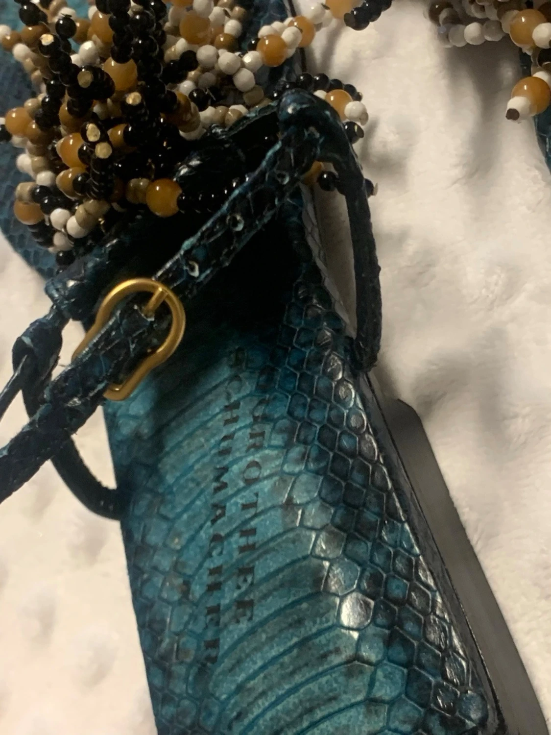 Blå sandaler med pärldetaljer - 4