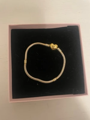 Pandora guldarmband  - Säljer för att det tyvärr är för litet för mig! Storlek: 17/18. Köpte på Vinted av en säljare som sa att det var äkta, har inget äkthetscertifikat dock så kan inte garantera äkthet💕guldfärgen har slitits av vid användning (se bilder) så därför säljer jag inte för så högt pris💕tveka inte att höra av er vid frågor🫶🏻