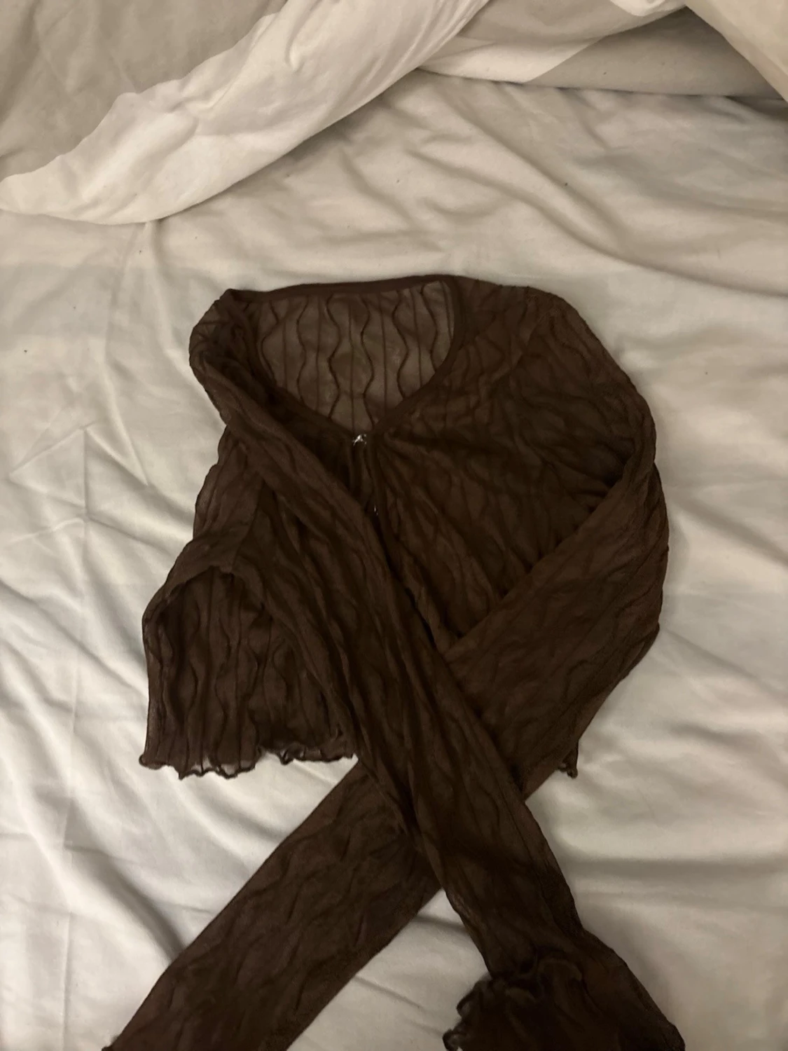 Brun mesh bolerotopp med vågig struktur - 1