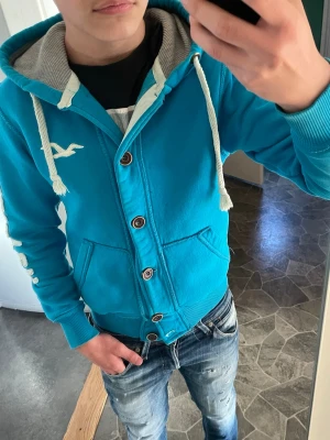 Turkos hoodie från Hollister - Tjena! Säljer en snygg turkos hoodie från Hollister. Jag är 170cm lång 