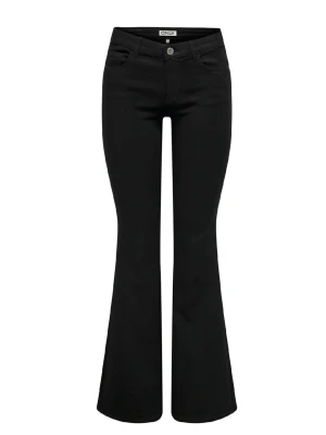 Svarta Low waist bootcut jeans - Snygga svarta bootcut jeans med låg midja och utsvängda ben. Jeansen har klassisk femficksdesign och är tillverkade i ett stretchigt denimtyg som ger en bekväm passform. Perfekta för dig som vill ha en trendig siluett.