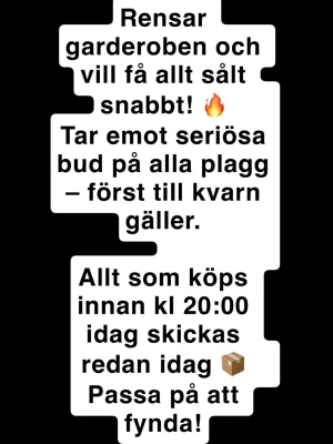 Rensning av garderob – kläder säljes - Rensar garderoben och säljer olika plagg. Tar emot seriösa bud och skickar allt som köps innan kl 20:00 samma dag. Först till kvarn gäller, passa på att fynda!