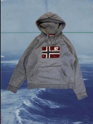 Vintage Napapijri Hoodie🇳🇴 - Snygg grå hoodie från Napapijri med stor norsk flagga och siffran 87 broderat. Sitter som en smäck och har sjukt snygga flaws! Skriv för mer info!