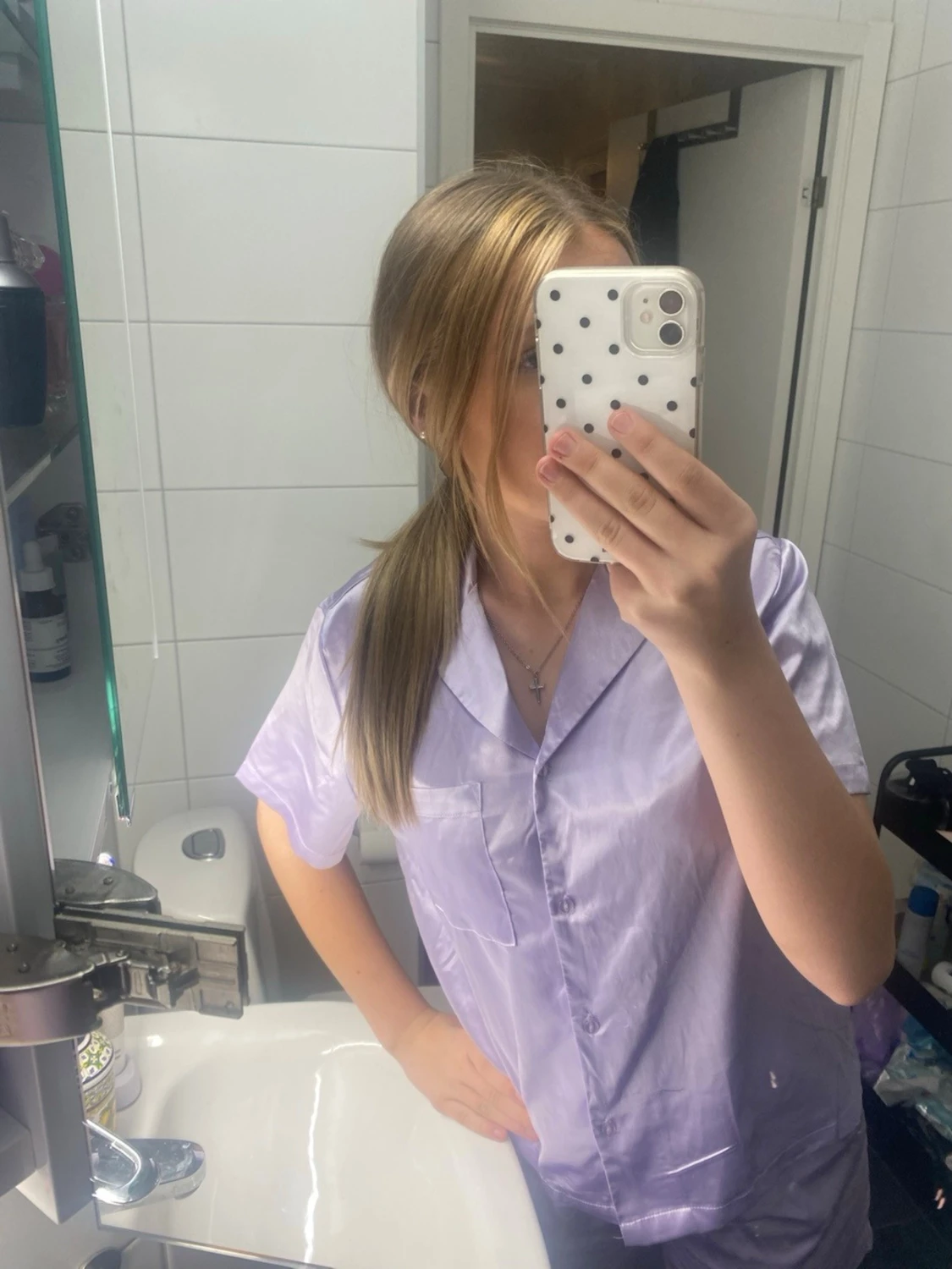 Ljuslila satinpyjamas set - 2