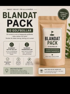 Blandat pack med 10 golfbollar - Det är ett paket med blandade priemuim golfbollar. Man kan få Titleist, callaway, willson staff, willson, taylor made. Och andra märken  Skick A-B Perfekt för rundor, träning och för dig som gillar överraskningar.”  Om du köper fler får du det billigare. Men kontakta mig först