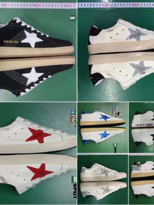 Golden Goose - ( ‼️ ALL BETALNING SKES VIA SWISH OCH NI FÅR EN LÄNK DÄR NI KAN KÖPA IFRÅN NI FRÅN INTE SKORNA ENDAST LÄNKEN) Snygga sneakers från Golden Goose med ikonisk stjärndetalj på sidan. Finns i flera färgkombinationer: svart med vit stjärna, vitt med silver, blå eller röd stjärna. Ovandel i läder och mocka, platt sula och klassisk låg modell. Perfekta för en trendig streetstyle-look.