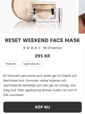 CAIA Reset Weekend Face Mask - Fräsch ansiktsmask från CAIA i en stilren glasburk med beige lock. Masken är en gel-creme som ger kylande och uppfriskande känsla, återfuktar och gör huden mjukare och fylligare. Perfekt för dig som vill ha en ren och återfuktad hud. Kartongen är lånad men produkten är orörd.