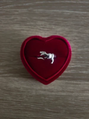 Silverfärgad ring med dinosaurie - ring i storlek 19mm, silverfärgad. 