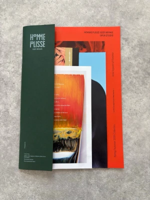 Homme Plissé Issey Miyake bok - En konstnärligt utformad  bok från Homme Plissé Issey Miyake med färgstarka bilder och modern design. Omslaget är grönt och orange med grafiska inslag. Perfekt för dig som gillar mode, konst och fotografi.