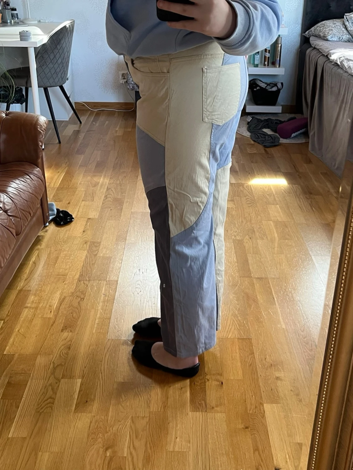 Patchwork jeans i beige och grå - 6