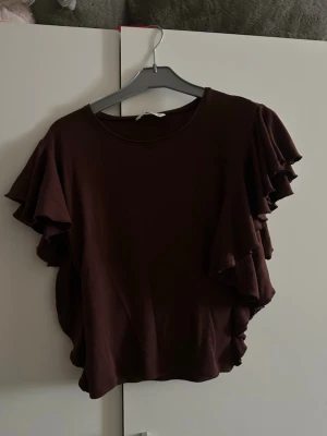 Snygg brun topp❣️ - En söt brun topp från Zara med volanger❣️ den ör i storlek S och använd 1-2 gånger max! Skit snygg men säljer den då jag inte använder ❣️ 