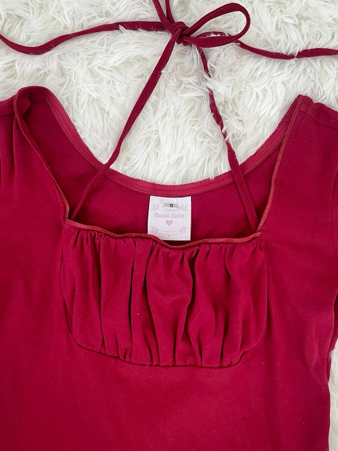 Mörkröd långärmad topp med knyt - 2