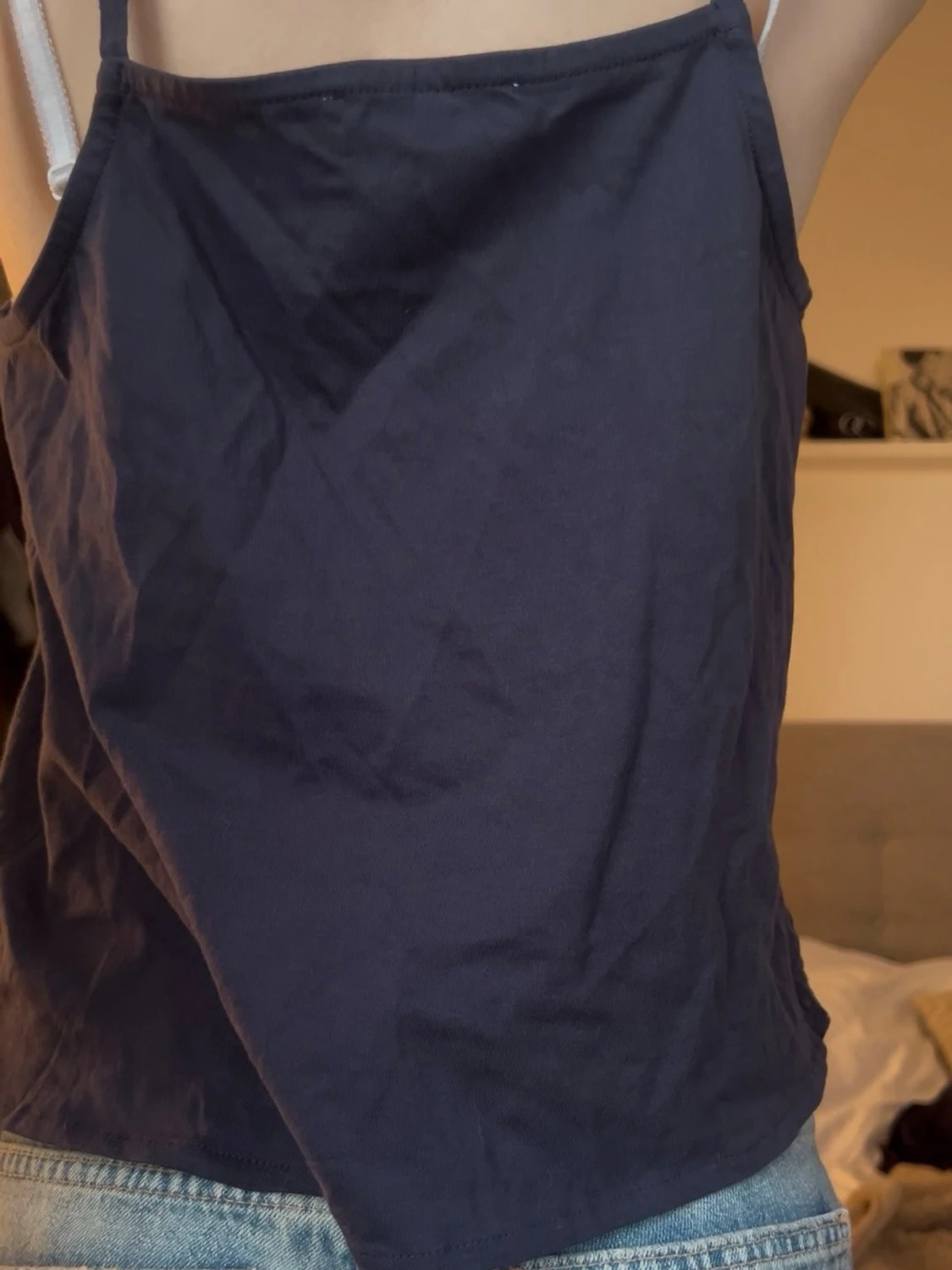 Mörkblå linnetopp med knytband - 2