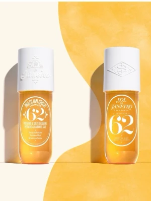 Sol de Janeiro Cheirosa 62 Parfymmist - Sol de Janeiro Cheirosa 62 är en ikonisk parfymmist med doft av pistage och salt karamell. Flaskan är genomskinlig med gyllene vätska och har en vit kork. Perfekt för dig som gillar söta, varma och tropiska dofter. 85% använd