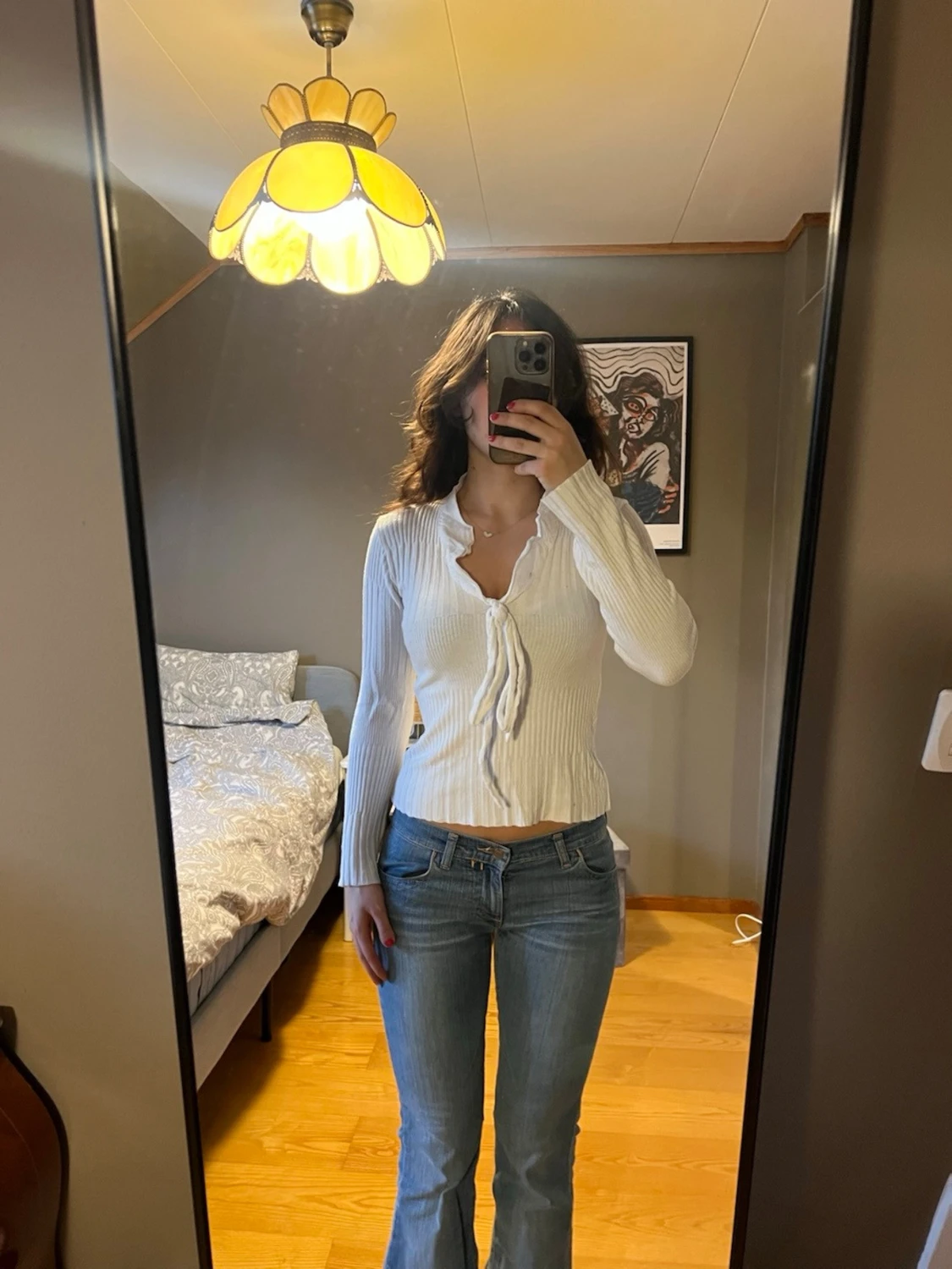 Vit ribbad omlottopp med knyt - 1