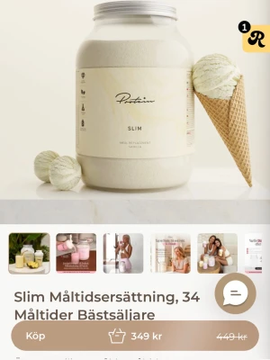Slim vanilj  - Stor burk med vaniljsmakad måltidsersättning från Protein. Vill byta denna till en choklad smak, har tagit 1 skoppa ur burken , säljer denna för 300kr