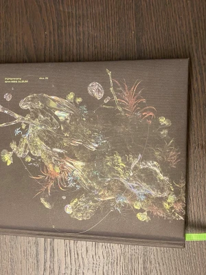 P1Harmony All In 6th Mini Album - Säljer P1Harmony's 6th mini album 'All In'. Boken har ett mörkbrunt omslag med färgglad, abstrakt konst och gul text. Inuti finns foton, kort och inslag i grönt. Perfekt för dig som gillar K-pop och samlar på exklusiva album.