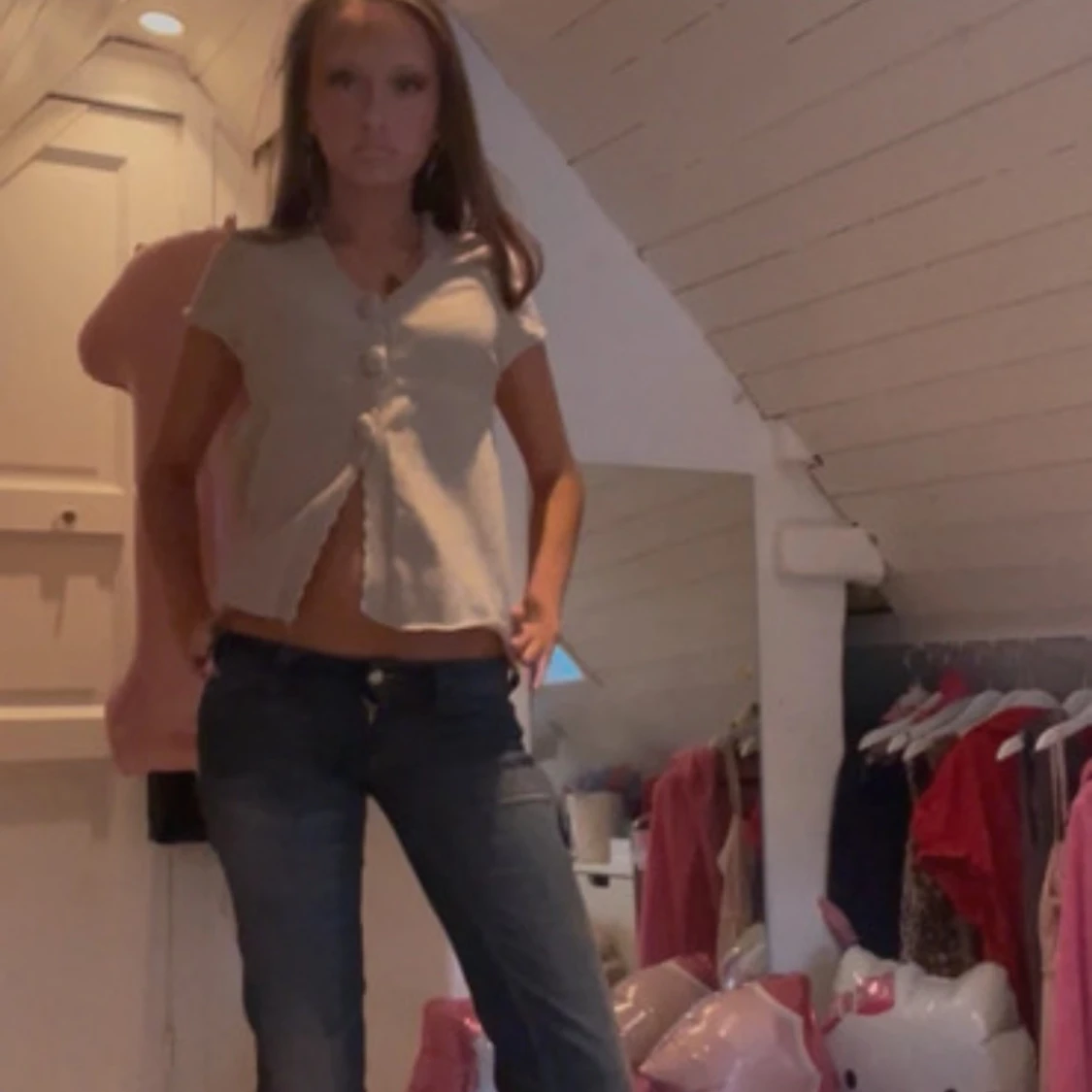 Baby doll  big button sktickad kofta beige spets 🪽🫖 - 3