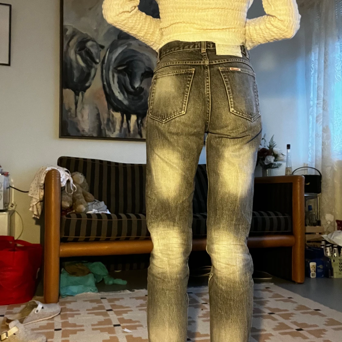 Gråa högmidjade straight jeans - 2