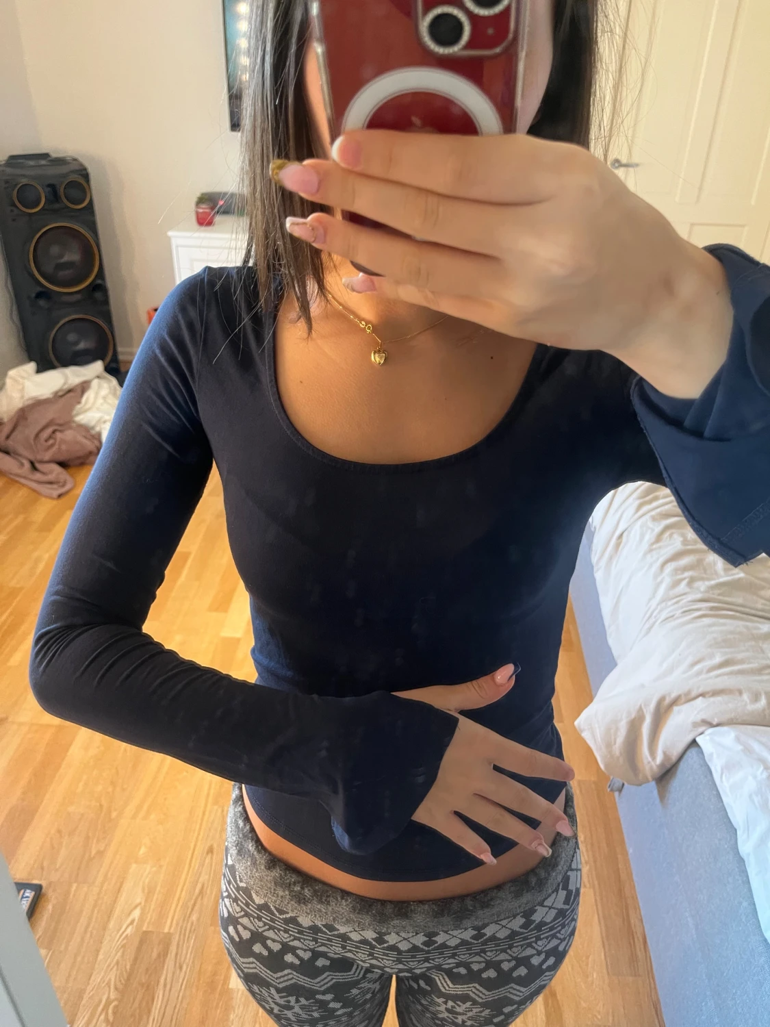 Mörkblå och svart långärmad topp Gina Tricot