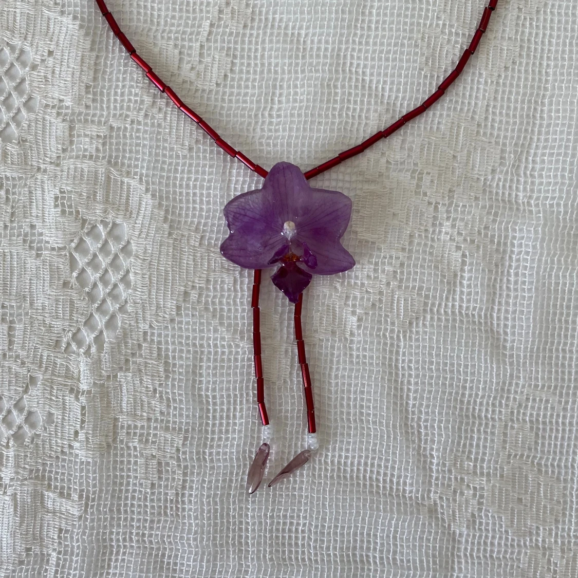 Real orchid flower necklace, handmade  - 3