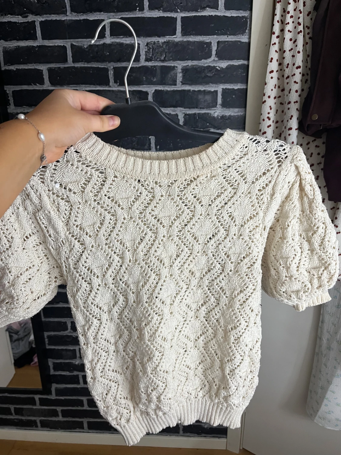 Creme Vit stickad topp med kort ärm Zara - 2