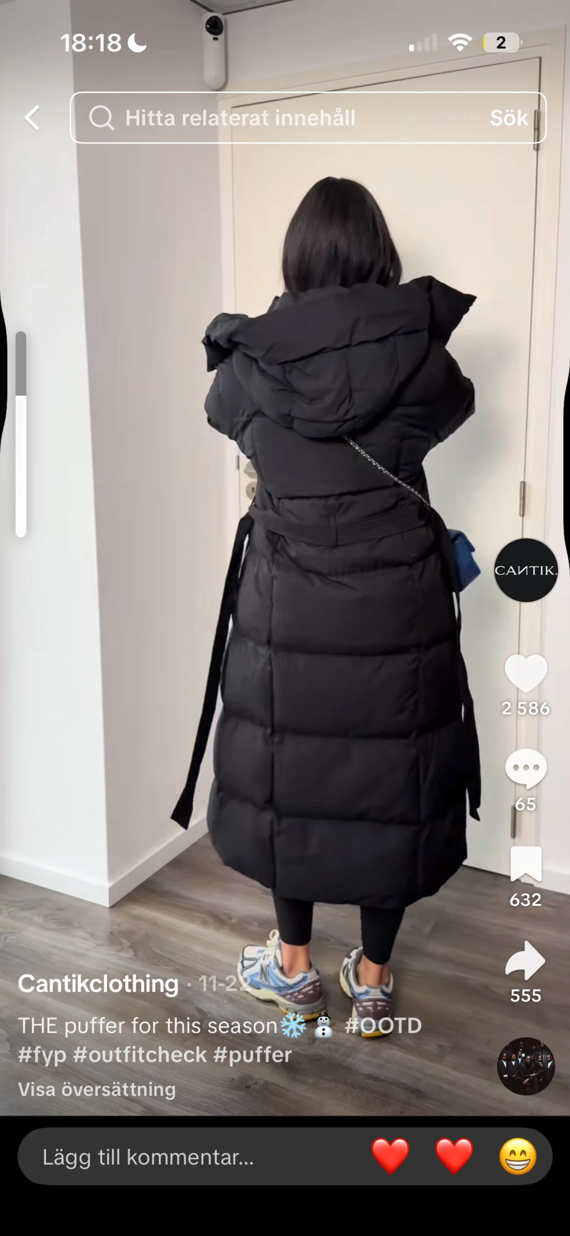 Svart lång pufferjacka med huva - 3