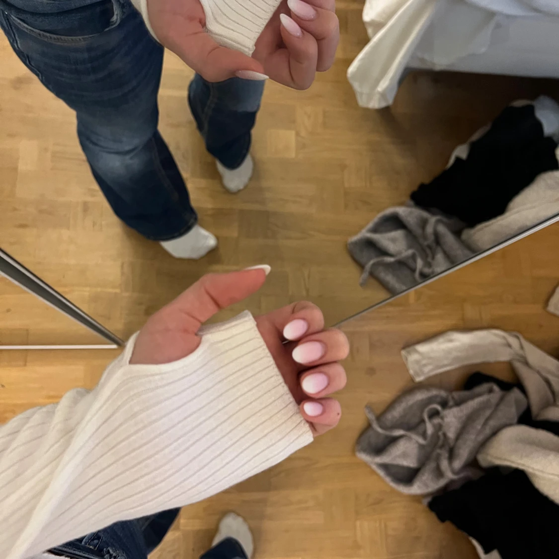 Vit ribbad tröja med dragkedja - 2