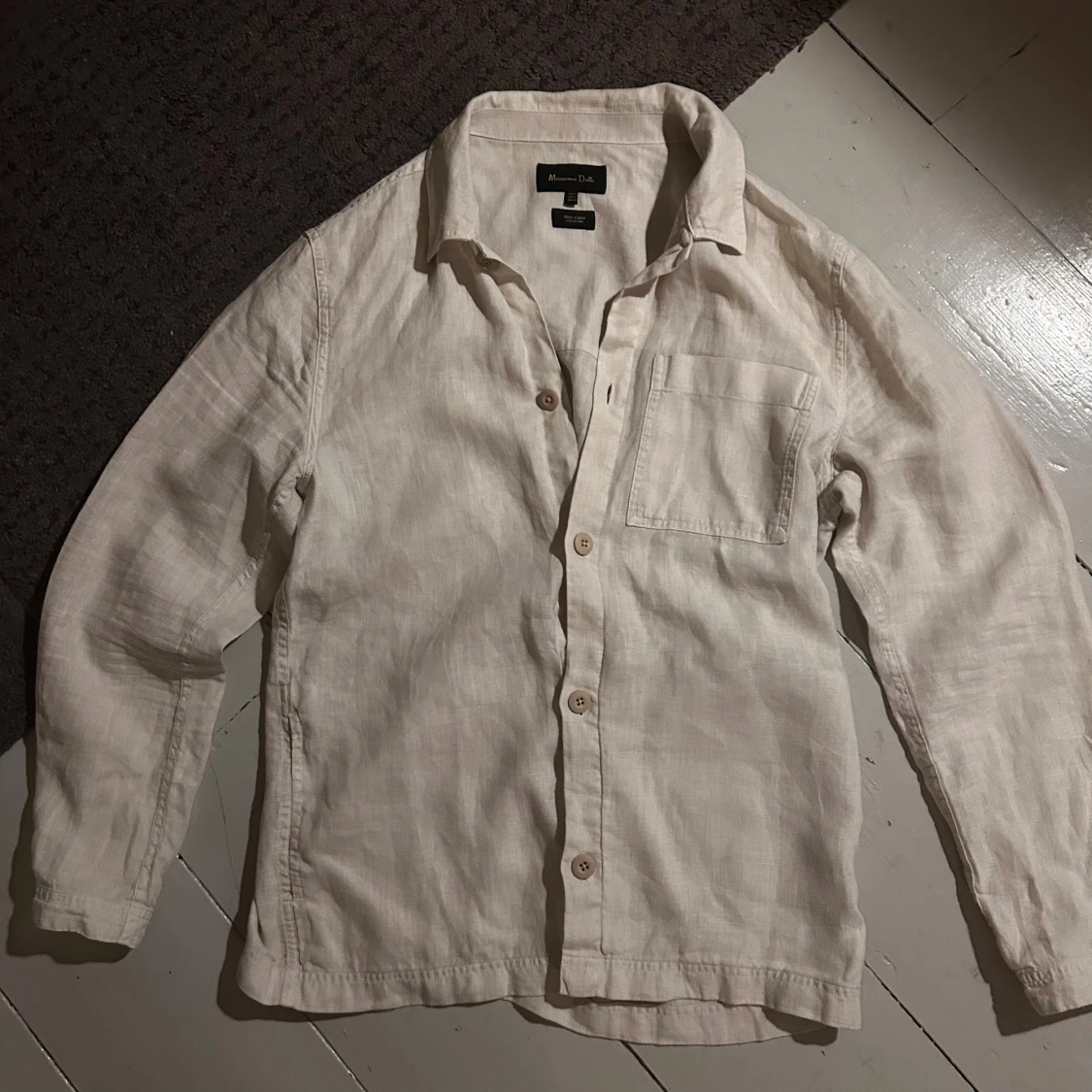 Cremefärgad/Vit Linneskjorta Massimo Dutti