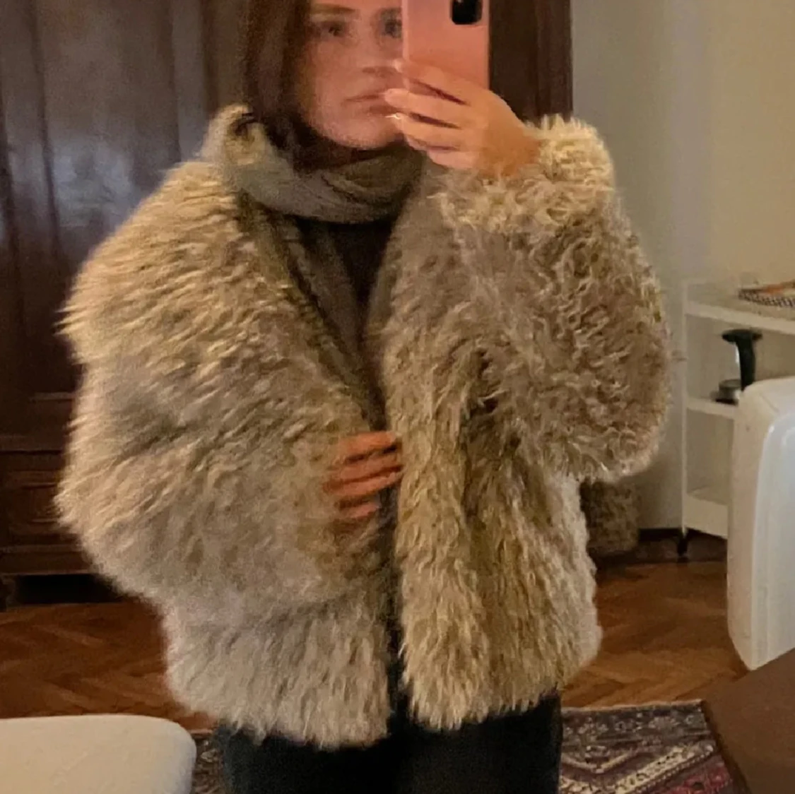 Beige fluffig teddyjacka - 2