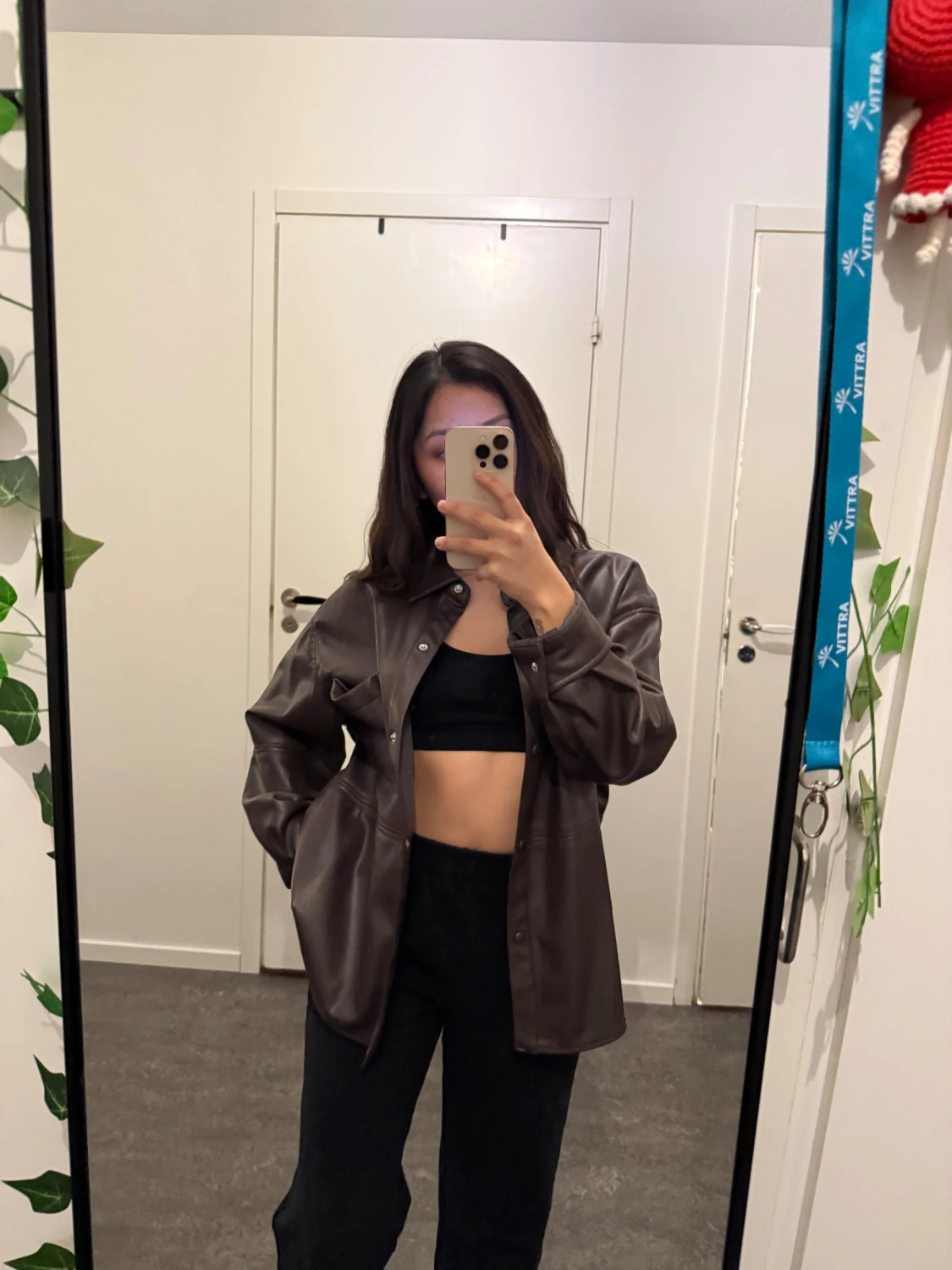 Brun oversized skinn-overshirt - 1