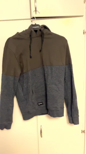 Grå och mörkgrön hoodie Raiders jeans - Säljer en snygg hoodie från Raiders jeans i storlek small. Tröjan har en tvåfärgad design med mörkgrön ovandel och grå nederdel, samt huva med svarta snören. Perfekt för chill dagar och har en mjuk insida som håller dig varm.