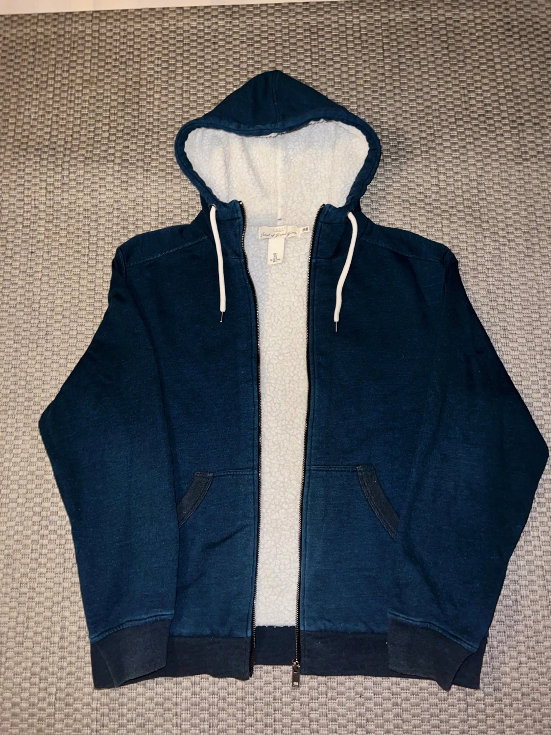 Mörkblå fodrad hoodie  - 1