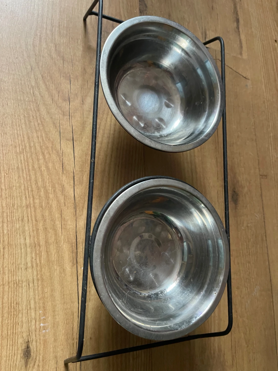 Dubbel matskål i rostfritt stål med ställ - 1