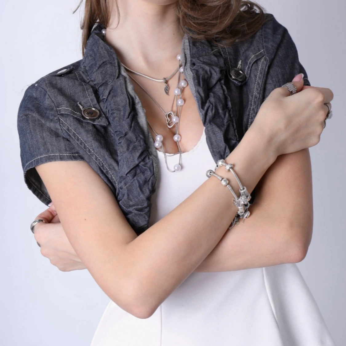 Unik mörkblå jeansbolero med detaljer  - 1